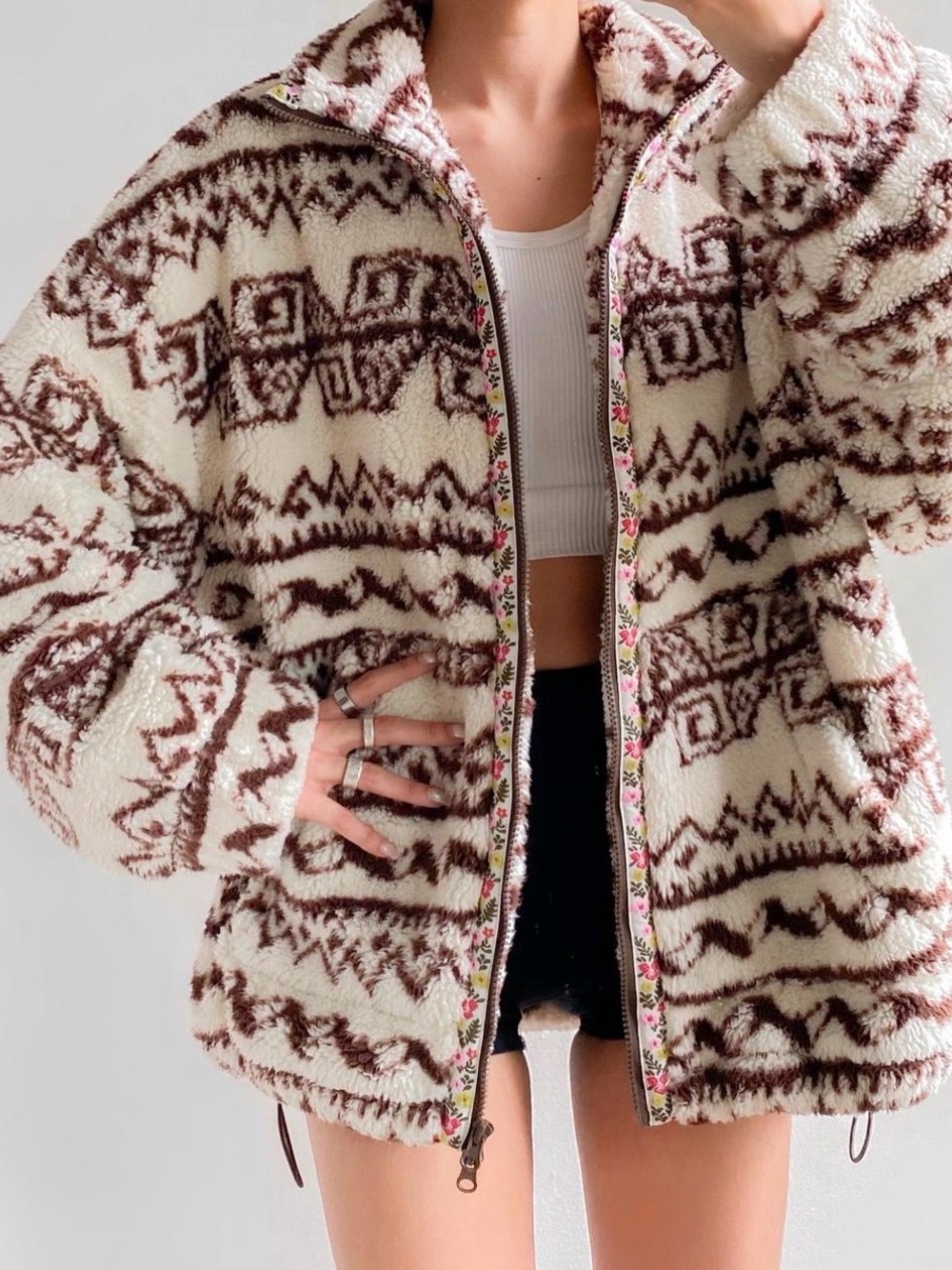 Urban Outfitters BDG Mae Printed Fleece Jacket - Oversized